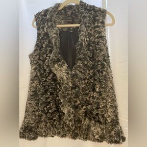 Faux Fur Vest in Black and Gray with ruffle front size PS